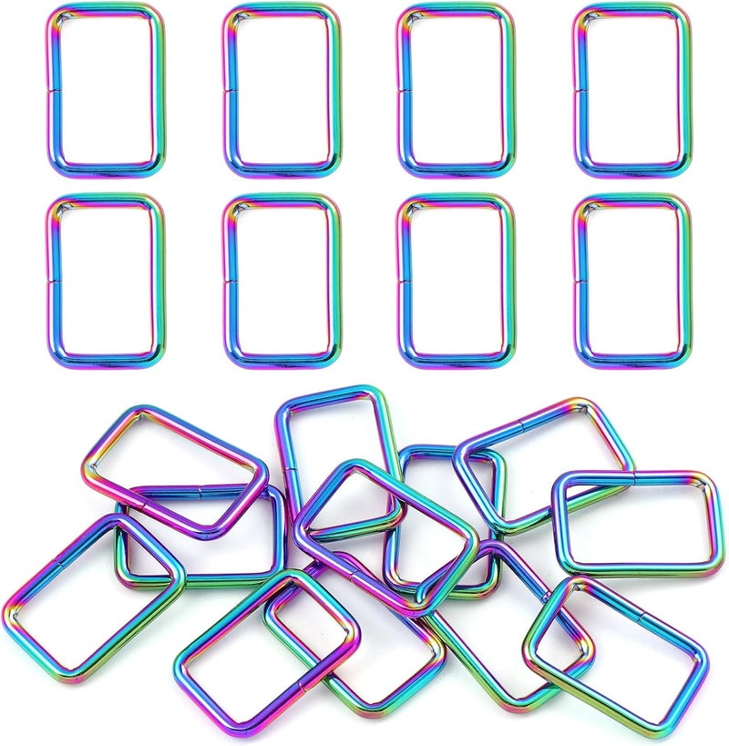 PECMER Rainbow 1 Inch Rectangle Rings for Purses and Bags 12 PCS Adjustable Waist Buckle Replacement Purse Hardware for Bag Making Webbing 25MM - Image 1
